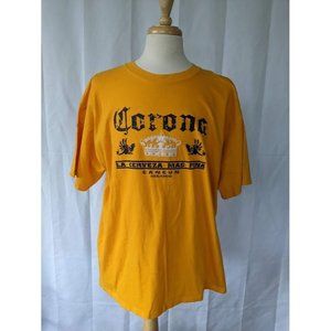 Men's Corona Extra Short Sleeve T Shirt XXL Yellow Embroidered Cancun Mexico EUC